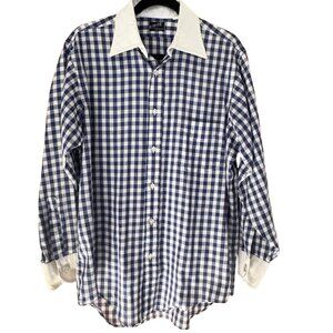 Emar Vintage Classic Blue Gingham Long Sleeve Button Up Shirt Men’s Size Medium